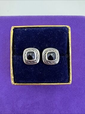 💛 Authentic David Yurman Sterling Silver Black Onyx Stud Earrings